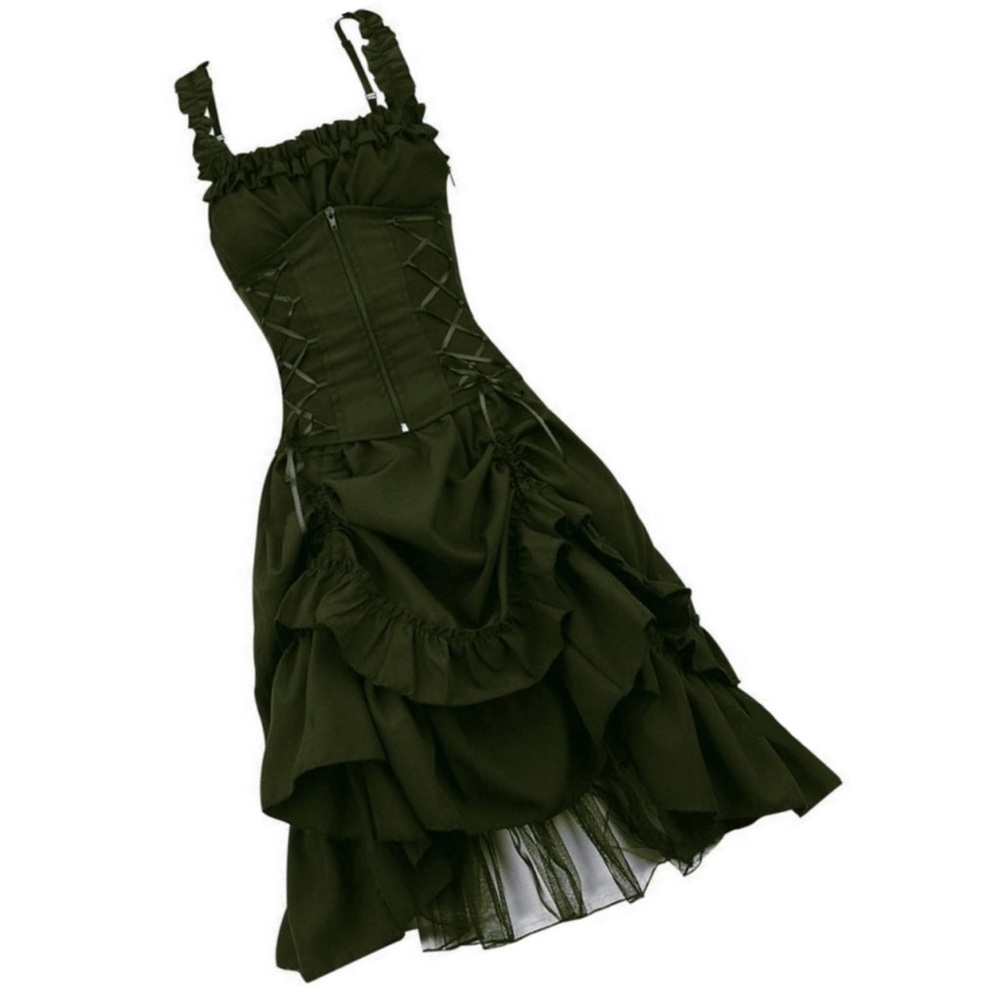 Corset Ruffle Drape Dress - Steampunk - Renaissance- Gothic